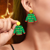 Christmas Festival Jewelry Colored Lights Decor Green Clothes Acrylic Earrings