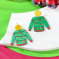 Christmas Festival Jewelry Colored Lights Decor Green Clothes Acrylic Earrings