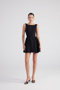 Alena Black Pleated Skirt Mini Dress