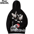 Hip Hop Hoodie Sweatshirt Men Streetwear Harajuku Japanese Kanji Crane Embroidery Hoodies Pullover Oversized Cotton Autumn
