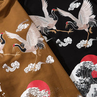 Hip Hop Hoodie Sweatshirt Men Streetwear Harajuku Japanese Kanji Crane Embroidery Hoodies Pullover Oversized Cotton Autumn