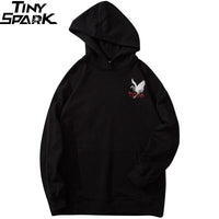 Hip Hop Hoodie Sweatshirt Men Streetwear Harajuku Japanese Kanji Crane Embroidery Hoodies Pullover Oversized Cotton Autumn