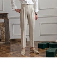 Mid-High Waist Straight Cropped British Pants
