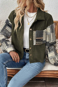 Green Plaid Corduroy Fleece Jacket