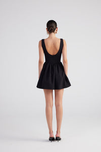 Alena Black Pleated Skirt Mini Dress