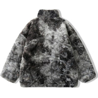 Faux Fur Fleece Winter Jacket Men Tie Dye Printed Fuzzy Jackets Casual Hip Hop Baggy Warm Zipper Coats Couple Outerwear