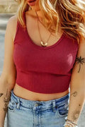 Red Ribbed Knit Sleeveless Crop Top