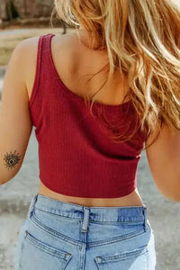 Red Ribbed Knit Sleeveless Crop Top